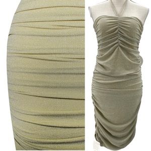 NWT Miss Circle Dress Pale Yellow Ruched Chiffon Shimmer Dress Size Small